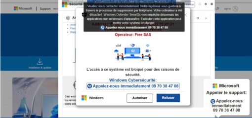 ’arnaque au faux support Windows après un clic sur une publicité sur Facebook