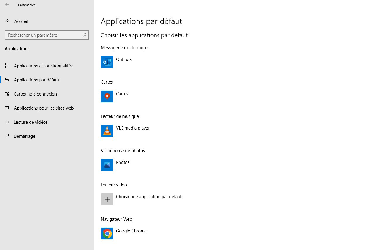 Logiciel PC application par défaut