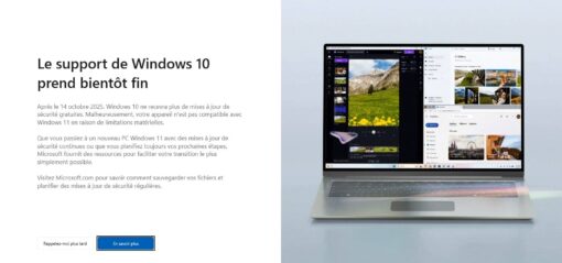 Message de fin du support Windows 10