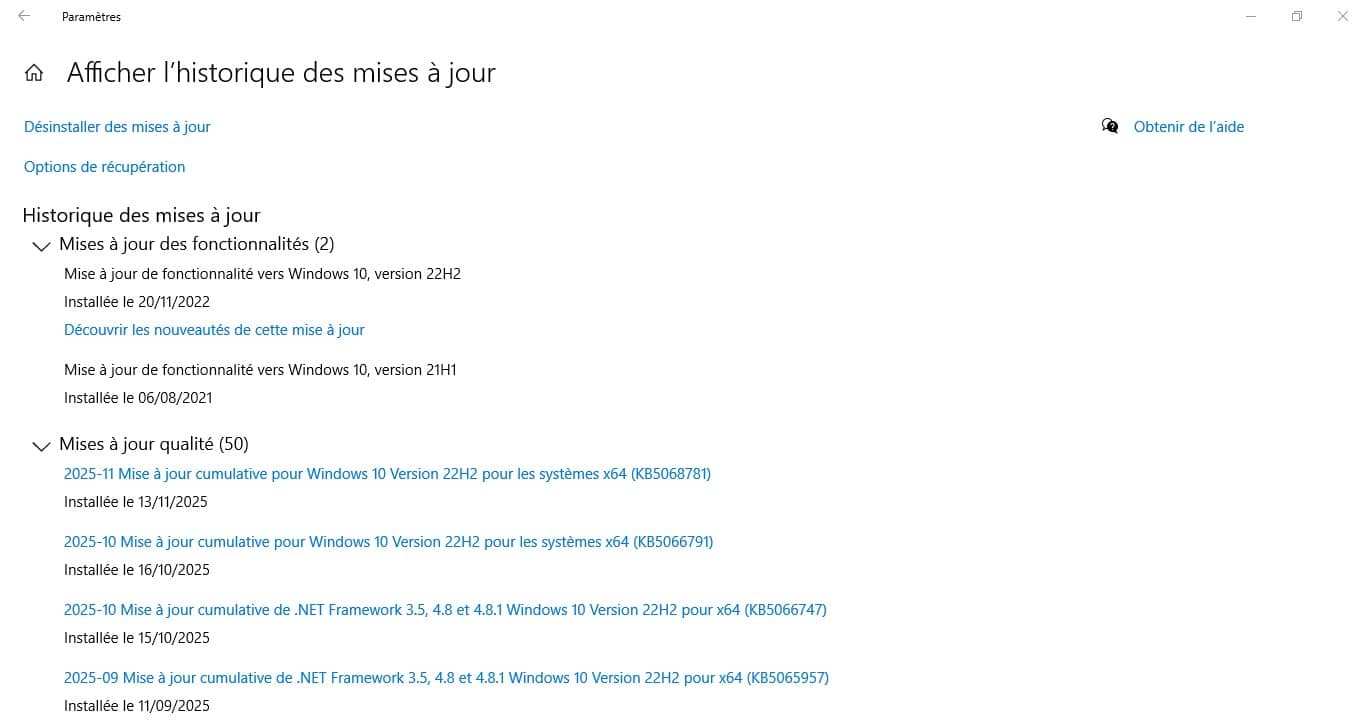 Page Windows Update de la mise à jour KB5068781 (Crédit : Windows 10)