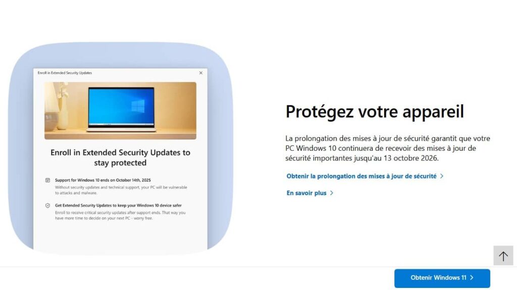 Mise à jour ESU Windows 10 - protégez votre appareil